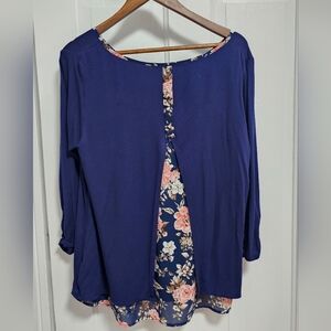 Maternity Navy Blue Floral Hem Women's Top
